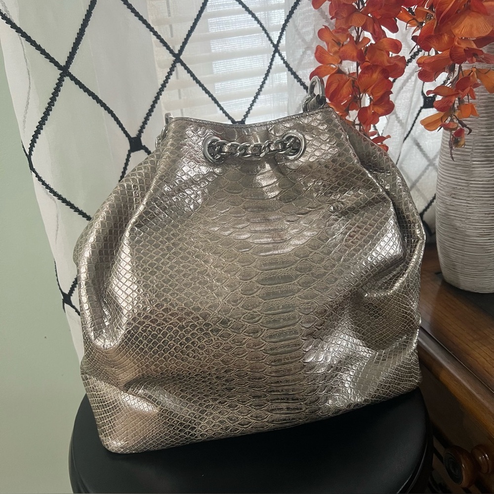Michael Kors Metallic Silver Snake-Embossed Shoulder Bag - Picture 4 of 7